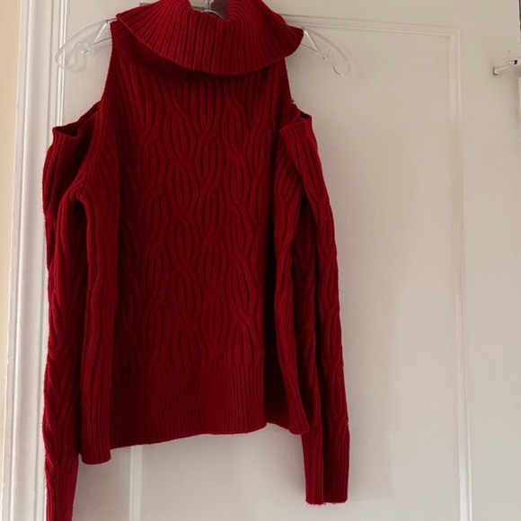 Anthropologie Burgundy Open Shoulder Turtleneck Sweater - Picture 3 of 7